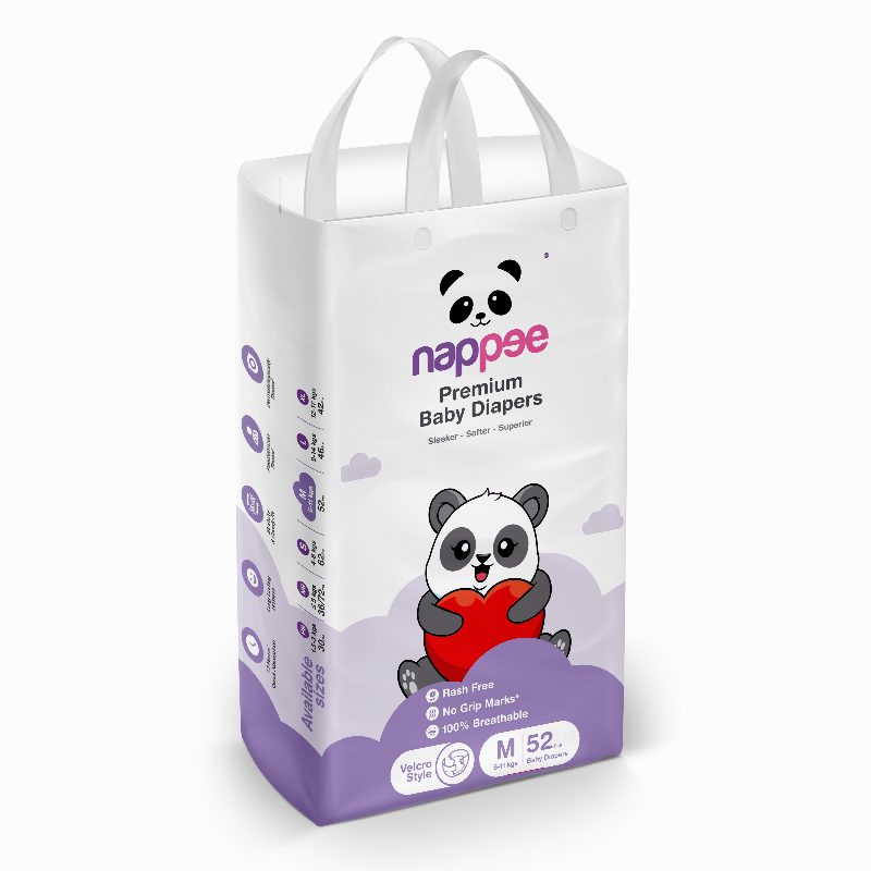 NAPPEE Imported Premium Baby Diapers - Tape & Velcro (M, 6-11 kg), Pack of 52 — buy on Amazon India