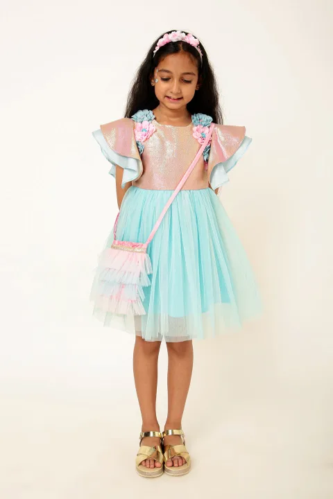 Blue Glitter Rose Dress