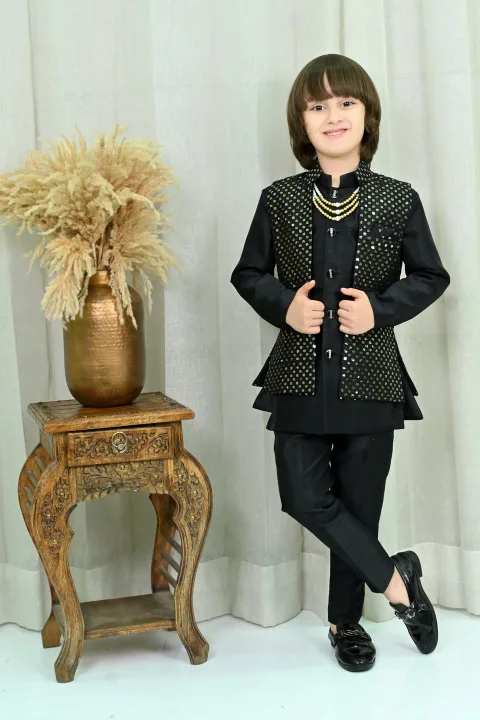 Ahhaaaa Boy's Silk 3-Piece Indo-Western Set