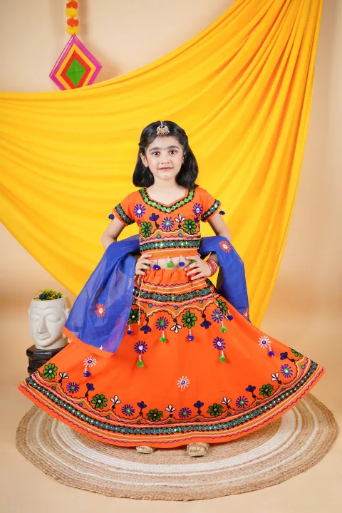 Ahhaaaa Kids Embroidered Traditional Ghoomar Lehenga Choli