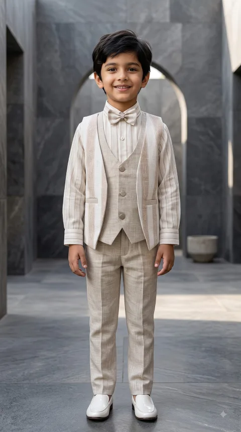 Boys 4-Piece Striped Suit & Bow Tie Set