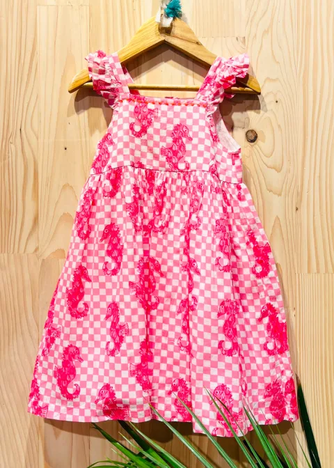 Girls Dress Meera P/Check Seahorse