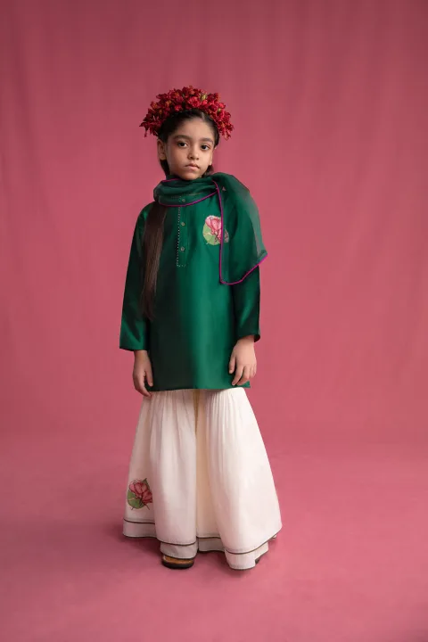 Sadabahar Green & Ivory Sharara set with Dupatta
