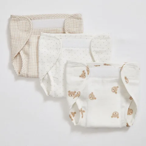 Teddy Muslin Nappies - Set of Three