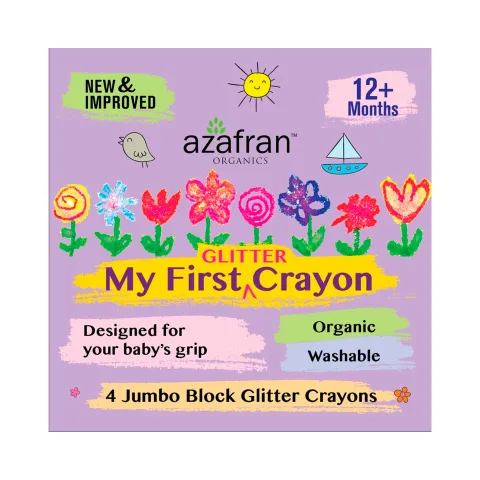 My First Organic Glitter Crayon - 4 Jumbo Washable Colours for kids 12m+
