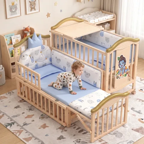 BabyTeddy 15 in 1 Patented Convertible Kanha Baby™ Blessings Collection Baby Crib Wooden Cot