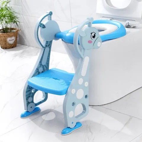 BabyTeddy® Patented Baby Potty Seat Chair Toilet Trainer Cushioned With steps And Easy Grip Handle 1-8 Years