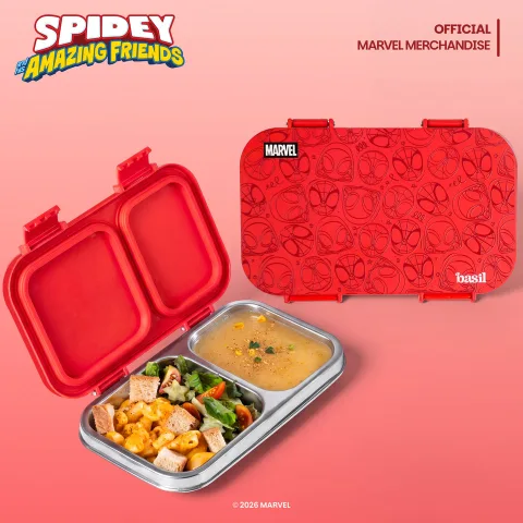 2 Compartment Stainless steel Lunchbox with Plastic Lid - Spidey Squad