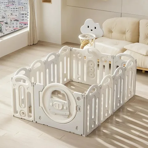 Baybee Kids Playpen for Babies (12 Panels) Foldable Baby Play Area Indoor Setup with Basket Ball Hoop