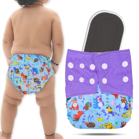 Reusable Baby Cloth Diaper with Adjustable Snap Buttons and Insert (Set of 1)
