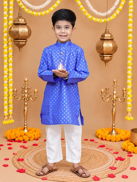 BownBee Full Sleeve Printed Cotton Kurta Pajama Set For Boys
