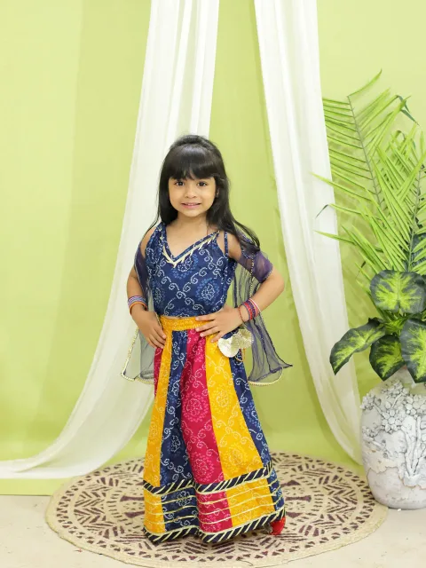 BownBee Bandhani Kali Lehenga with Choli and Dupatta for Girls