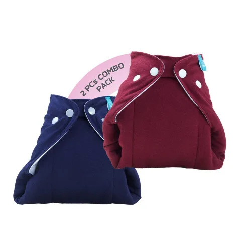 Bumberry Smart Prefold Diaper (2 Pc Pack) - Cotton Reusable one piece diapering with waist adjustment and