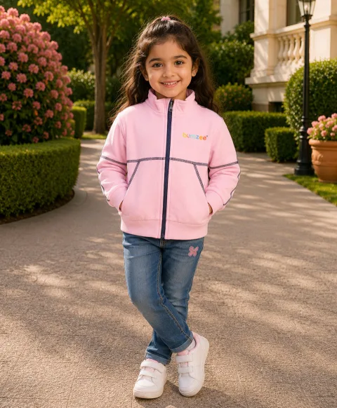 Bumzee Pink Jacket, Full Sleeves, Cotton Fleece
