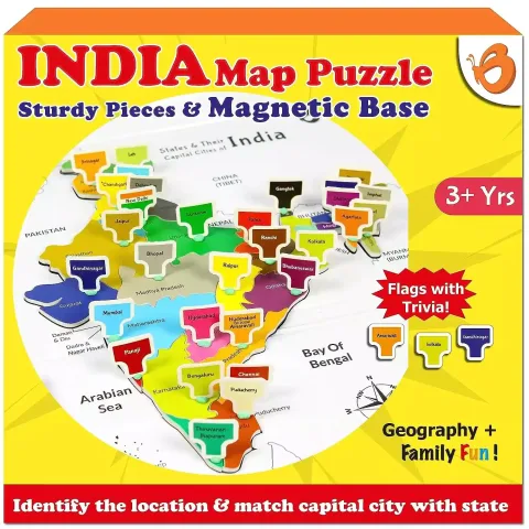 India map Puzzle for Kids with State Capitals Flags Magnetic Board Educational &Learning Toys, Jigsaw Puzzles