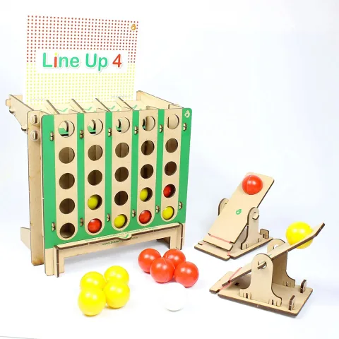 DIY Lineup 4 in a Row Board Game, Bounce Balls Shots Game & 2 Mini Catapult Shooters Interactive Game Fun