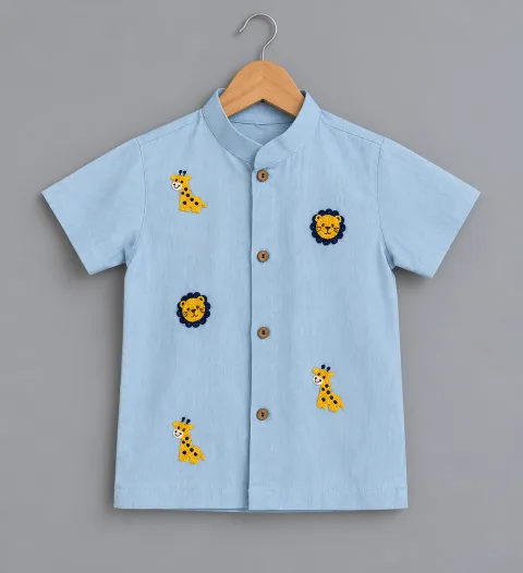 Blue Denim Safari Adventure Shirt For Boys