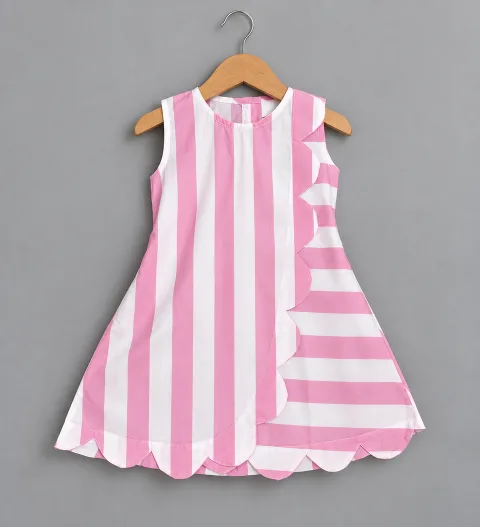 Pink Cotton Scallop Stripe Dress