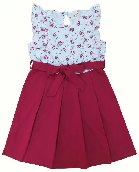 Clothe Funn Girls Floral Frock, White & Wine