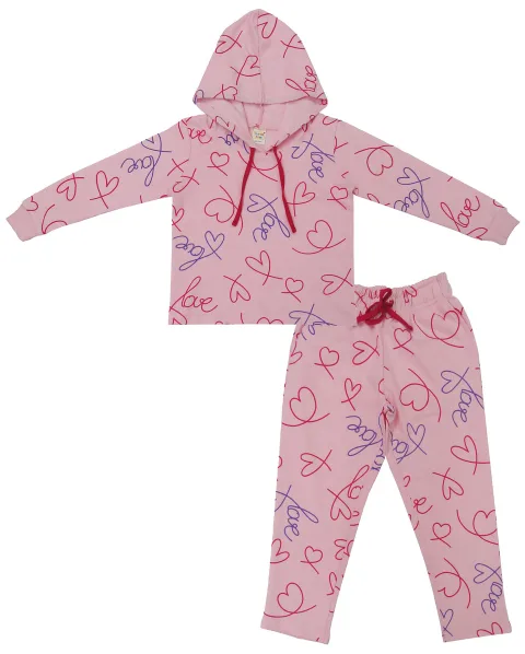 Clothe Funn Girls Hoodie & Track Pant Set, Pink