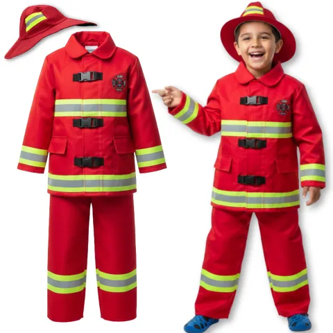 Premium Fireman Costume for Kids - Pretend Play Fire Chief Costume Set