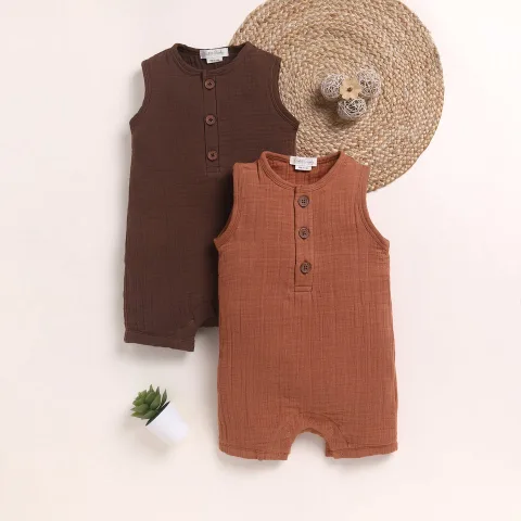 Ginger + Cocoa Whisper Organic Muslin Half Romper Pack Of 2