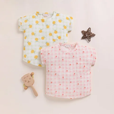 Orange + Strawberry Organic Muslin Oversized Tees Pack Of 2