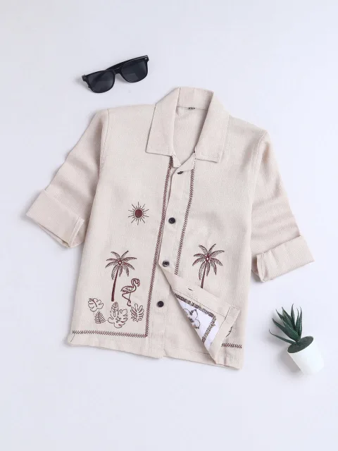 Boys Tropical Botanical Embroidered Full Sleeves Shirt