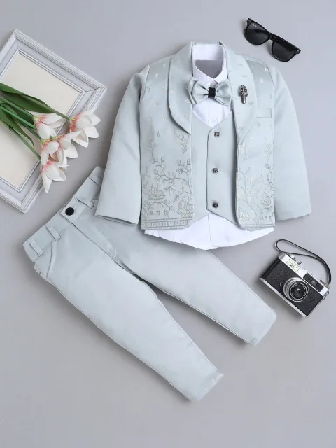 Boys Jacquard Floral Motifs 4 Piece Suit Set