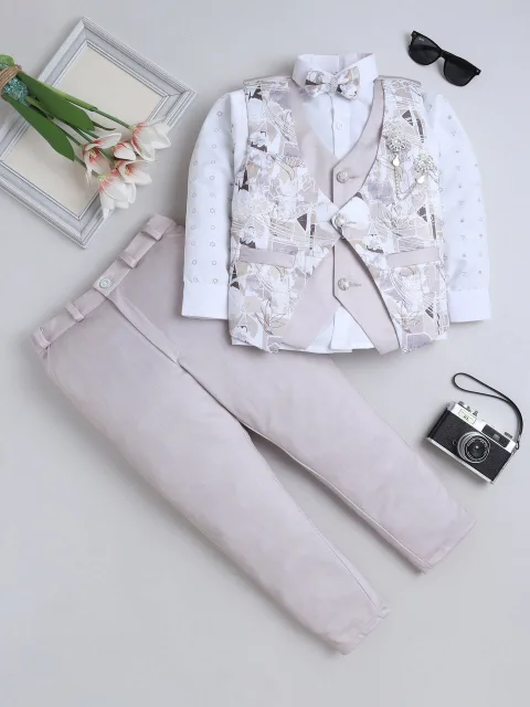 Boys Abstract Print With Embroidery 4 Piece Suit Set