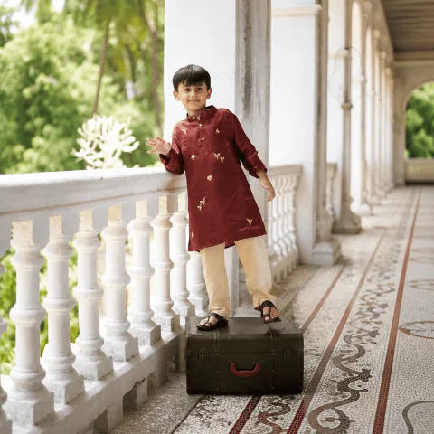 The Wanderers Pure Silk Hand Embroidered Kurta Pajama Set