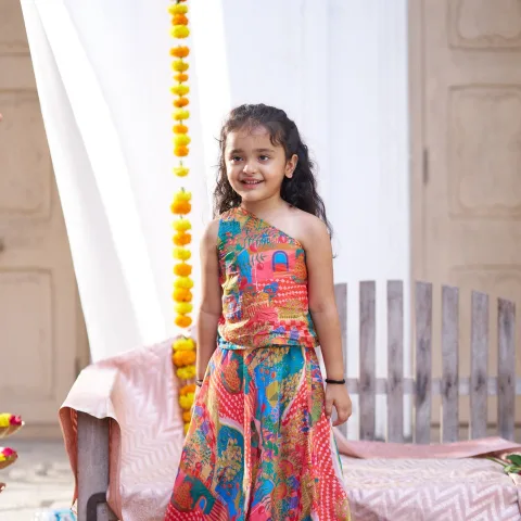 Rang Mahal Pure Silk Girls Top Skirt Set