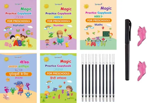 gurukanth HINDI AND ENGLISH LANGUAGE PRACTICE COPY BOOK ( 5 BOOK +10 Reffils+1pen+1Grip) (Multicolor)