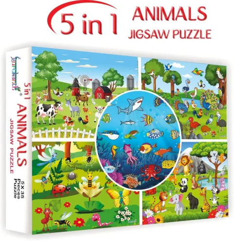gurukanth 5 In 1 Animal World Jigsaw Puzzle Set-35 Pieces Each (5 Pieces)