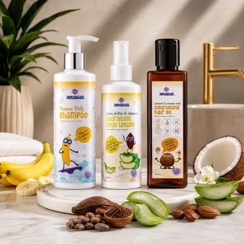 Nourish & Protect Trio ( Banana Shampoo+ Hair Oil + Body Lotion) -Daily Hair & Skin Care for Growing Kids