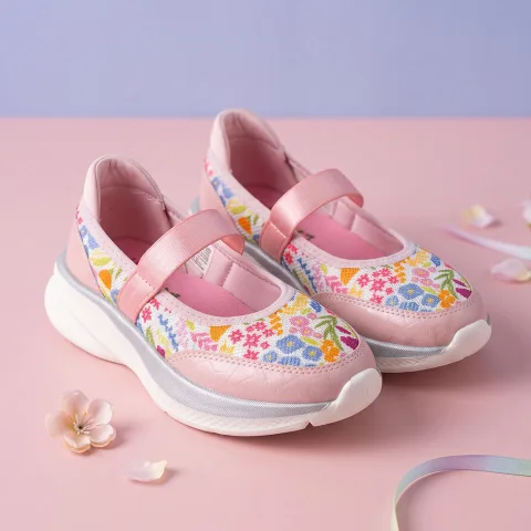 Mary Jane Ballerina Peach Floral Sporty Girls