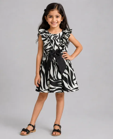 Zebra Print Dress With Black Bow