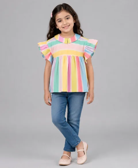 Multi Stripe Print Top With Collars
