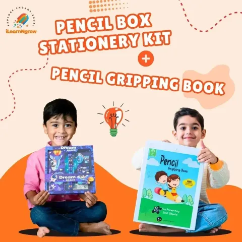 Pencil Box Stationery Kit for Kids + Pencil Gripping Book – Early Learning & Writing Skills Set