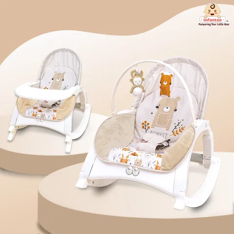 4-in-1 Baby Manual Rocker for 0 to 3 Years, Chair for Newborn with Neck Pillow, Calming Vibrations, Music &