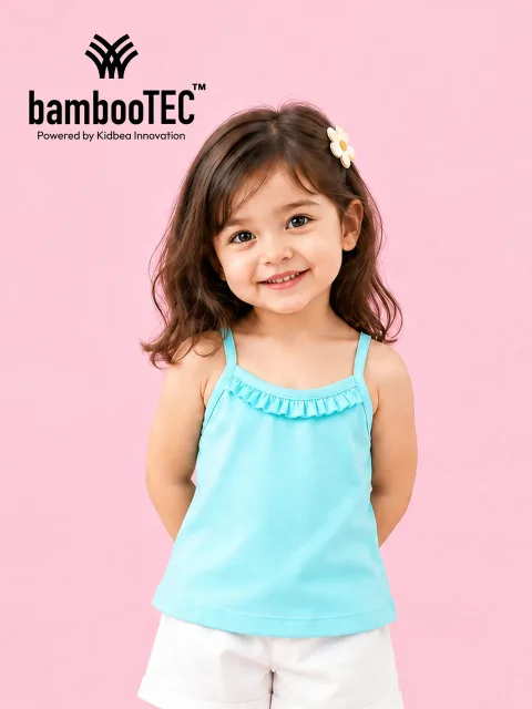 BambooTEC™ Bamboo Girls Camisole – Aqua Blue Sleeveless Ruffle Camisole
