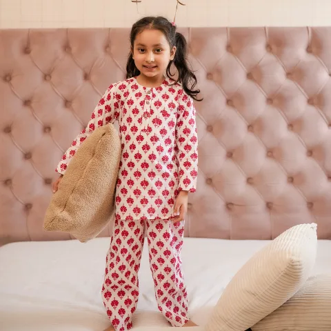 Pink Floral Night Suit Set
