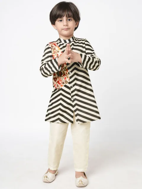 Chromatic Fusion Boys Black & White stripe Kurta Pant set
