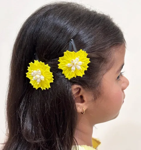 Kids Flower Bloom Hair Clips - Yellow