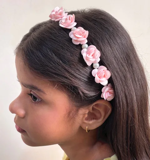 Kids Satin Flowers & Pearl Detailed Tiara Hairband