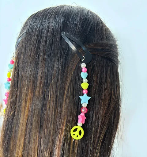 Multi Beads Pastel Dangling Hair Clips- Multicoloured
