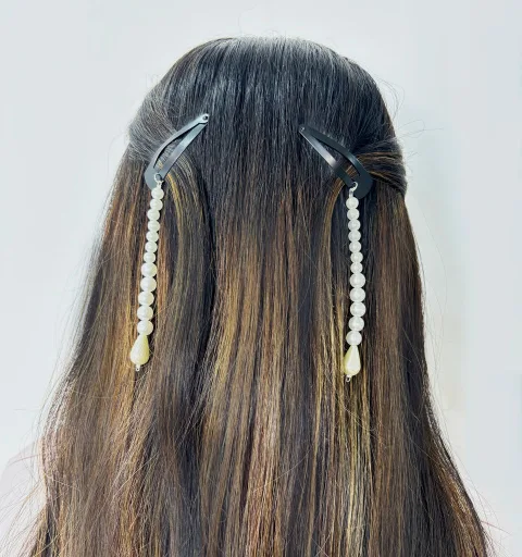 Pearl String Dangling Hair Clips- White