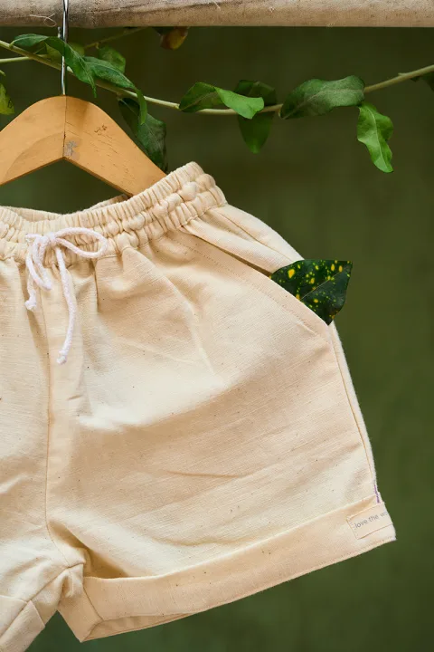 ‘Raindrops keep falling’ kids unisex handwoven kora cotton shorts