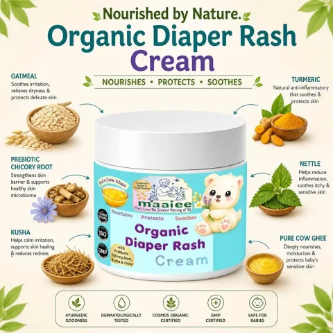 Ayura Ghrita Ayurvedic Organic Baby Diaper Rash Cream with Pure Cow Ghee, Chicory Prebiotic & Oats