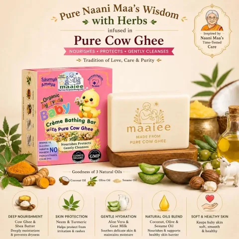 Saumya Ameya Ayurvedic Organic Baby Bathing Bar with Pure Cow Ghee, Neem, Shea Milk
